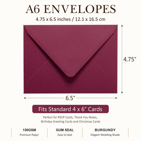NingsPaper 50 Pieces Burgundy A6 Envelopes 4 x 6 Envelopes with Gold Stickers
