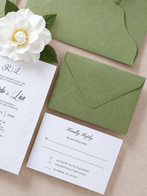 NingsPaper Sage Green Letterpress Wedding Invitation Suites