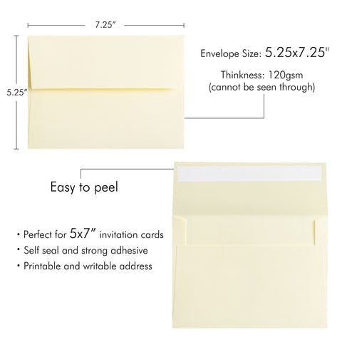 NingsPaper 50 Pieces  A7 5 x 7'' Cream Self Seal Envelopes