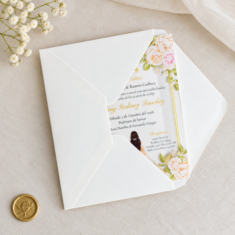 NingsPaper XV Años Invitations Acrylic Invitation Cards with Ivory Envelope-2mm/0.7"