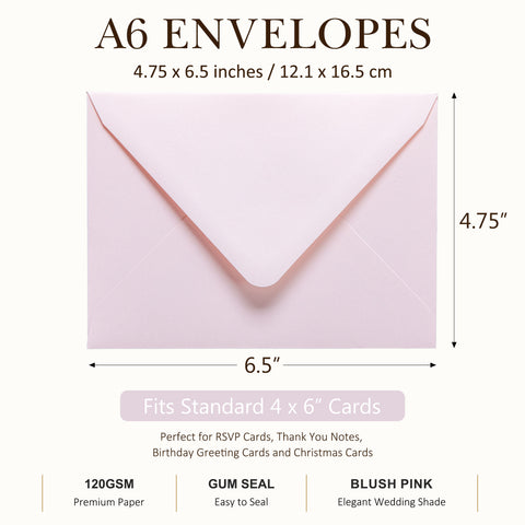 NingsPaper 50 Pieces Blush Pink A6 Envelopes 4 x 6 Envelopes with Gold Stickers