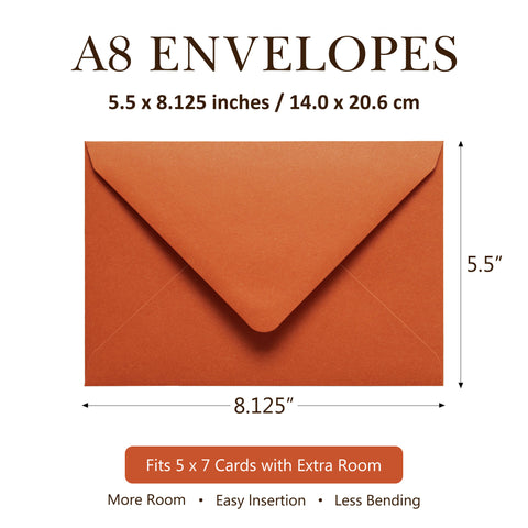 NingsPaper 50 Pieces A8 Envelopes, Large 5x7 Burnt Orange Envelopes