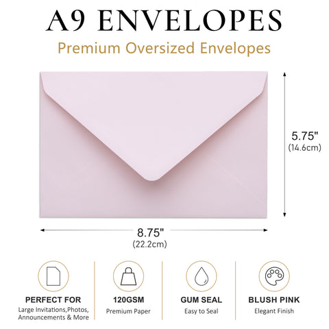 NingsPaper A9 Envelopes, 5.75 x 8.75'' Blush Pink Wedding Mailing Envelopes