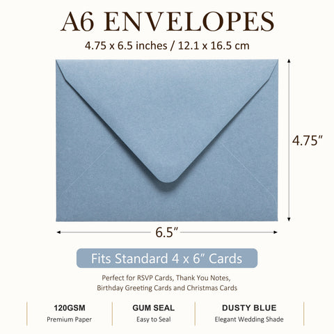 NingsPaper 50 Pieces Dusty Blue A6 Envelopes 4 x 6 Envelopes with Gold Stickers