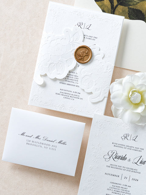 NingsPaper Ivory Shiny Letterpress Wedding Invitation Suites