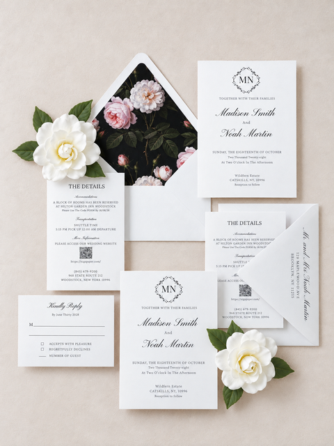 NingsPaper White Flower Liner Wedding Invitation Suite