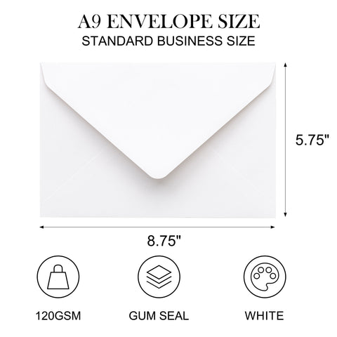 NingsPaper A9 Envelopes, 5.75 x 8.75'' White Wedding Mailing Envelopes