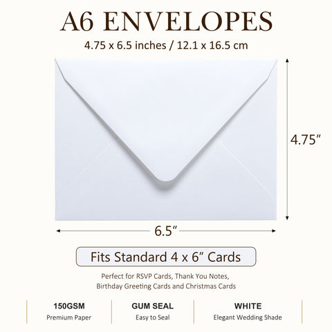 NingsPaper 50 Pieces White A6 Envelopes 4 x 6 Envelopes with Gold Stickers