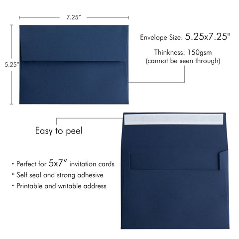 NingsPaper 50 Pieces  A7 5 x 7'' Navy Blue Self Seal Envelopes