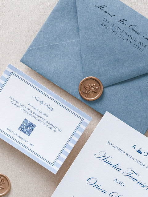 NingsPaper Dusty Blue Stripes Liner Wedding Invitation Suite