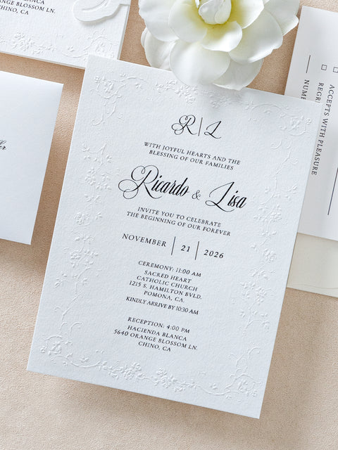NingsPaper Ivory Shiny Letterpress Wedding Invitation Suites