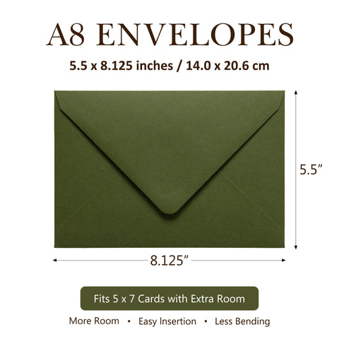 NingsPaper 50 Pieces A8 Envelopes, Large 5x7 Olive Green Envelopes