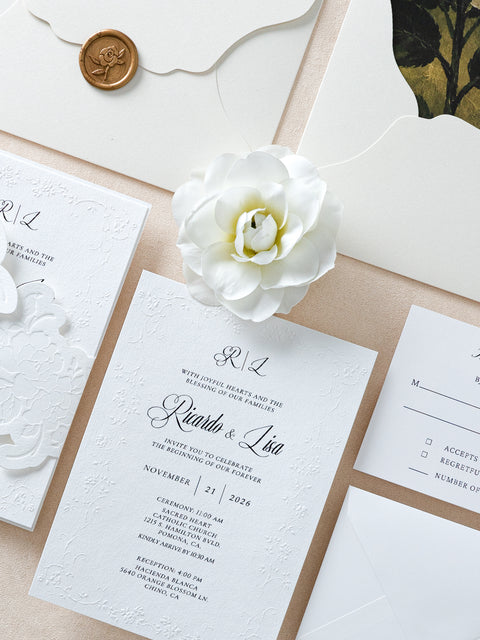 NingsPaper Ivory Shiny Letterpress Wedding Invitation Suites
