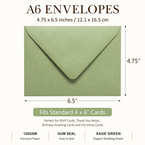 NingsPaper 50 Pieces Sage Green A6 Envelopes 4 x 6 Envelopes with Gold Stickers