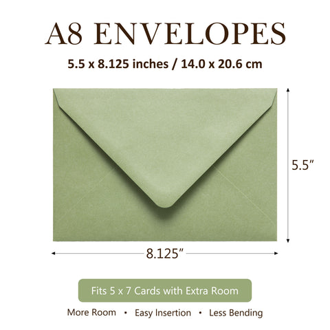 NingsPaper 50 Pieces A8 Envelopes, Large 5x7 Sage Green Envelopes