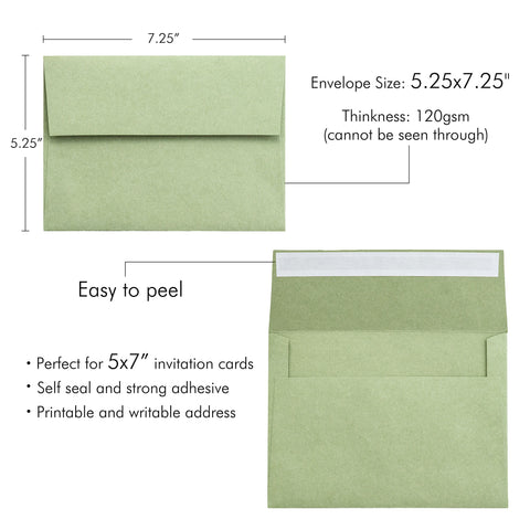 NingsPaper 50 Pieces  A7 5 x 7'' Sage Green Self Seal Envelopes