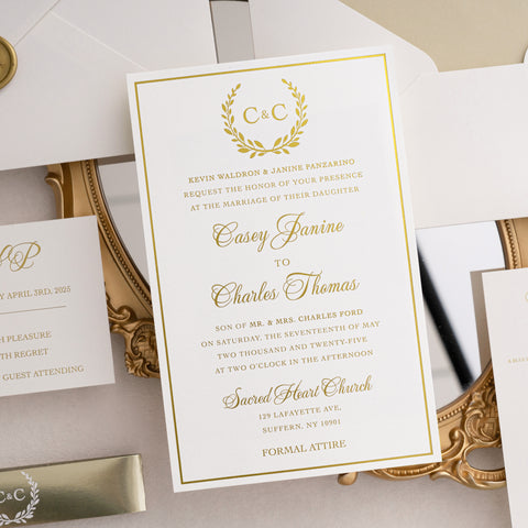 NingsPaper Gold Foil Shiny Liner Wedding Invitation Suite