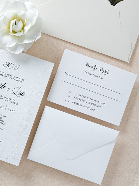 NingsPaper Ivory Shiny Letterpress Wedding Invitation Suites