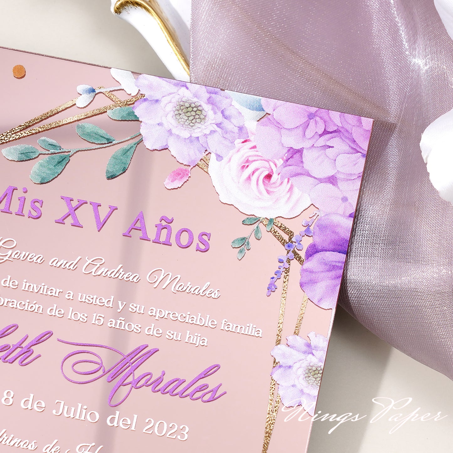 XV Años Invitations, Rose Gold Mirror Quinceañera Invitation Cards with Envelope-2mm/0.7"