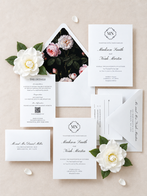 NingsPaper White Flower Liner Wedding Invitation Suite