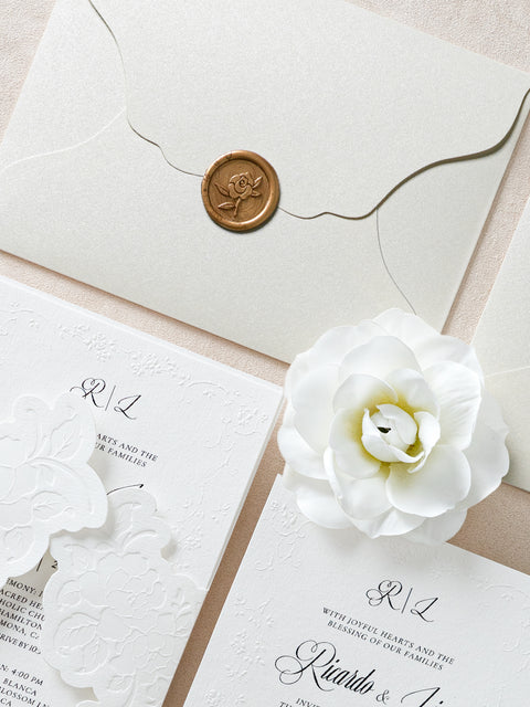 NingsPaper Ivory Shiny Letterpress Wedding Invitation Suites