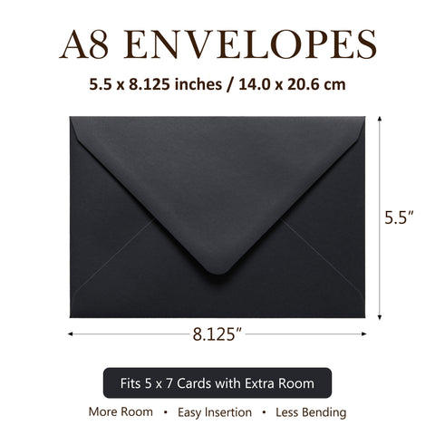 NingsPaper 50 Pieces A8 Envelopes, Large 5x7 Black Envelopes