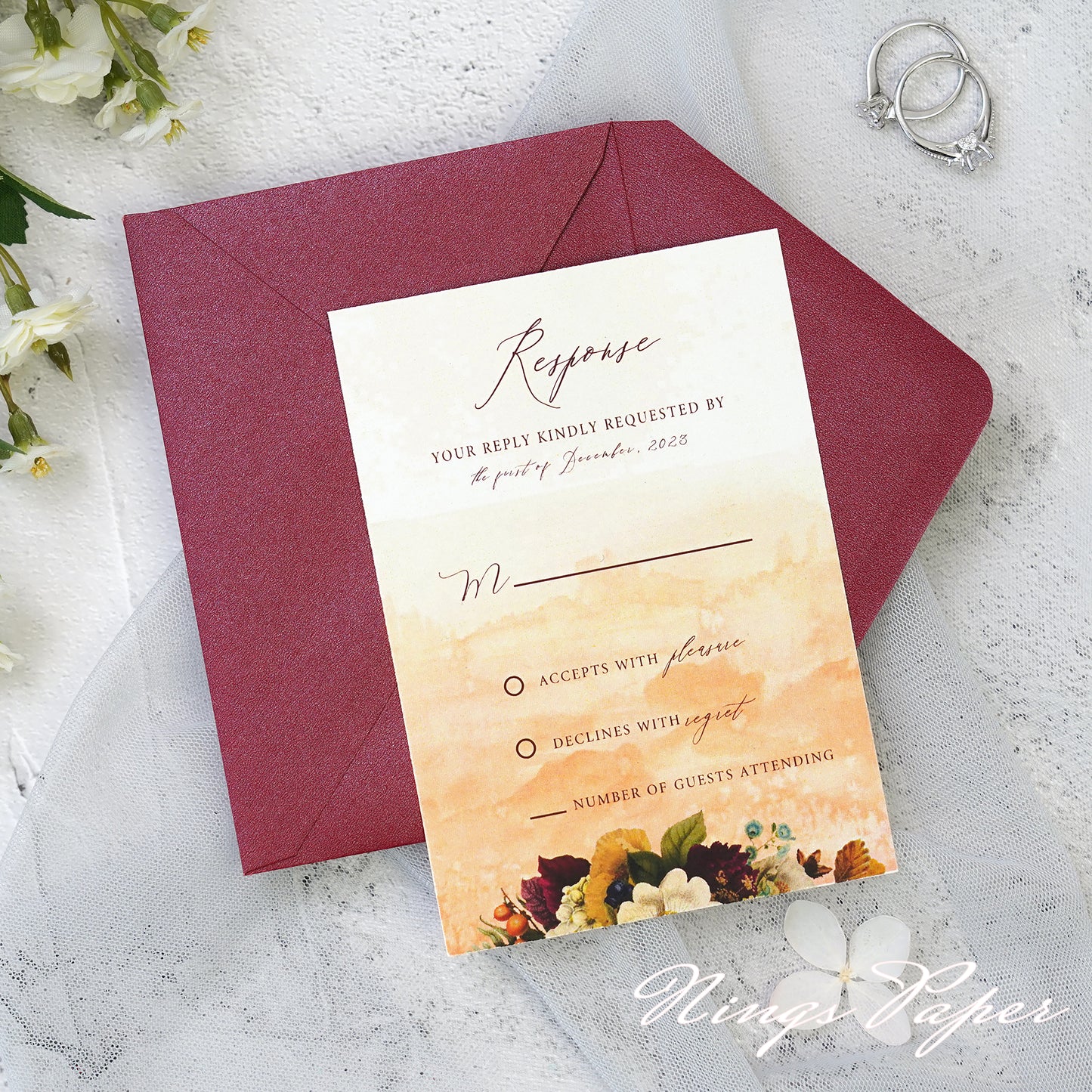 NingsPaper Burgundy Panel Pocket Wedding Invitations Cards with Envelopes