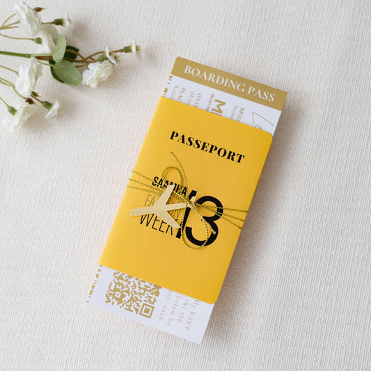 NingsPaper Yellow Wedding Passport Invite & Mirror Tag Passport Invitation Suite