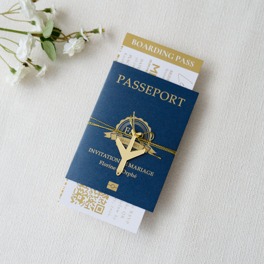 NingsPaper Navy Blue Wedding Passport Invite & Mirror Tag Passport Invitation Suite