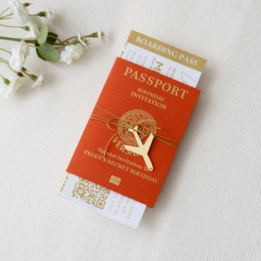 NingsPaper Burnt Orange Wedding Passport Invite & Mirror Tag Passport Invitation Suite