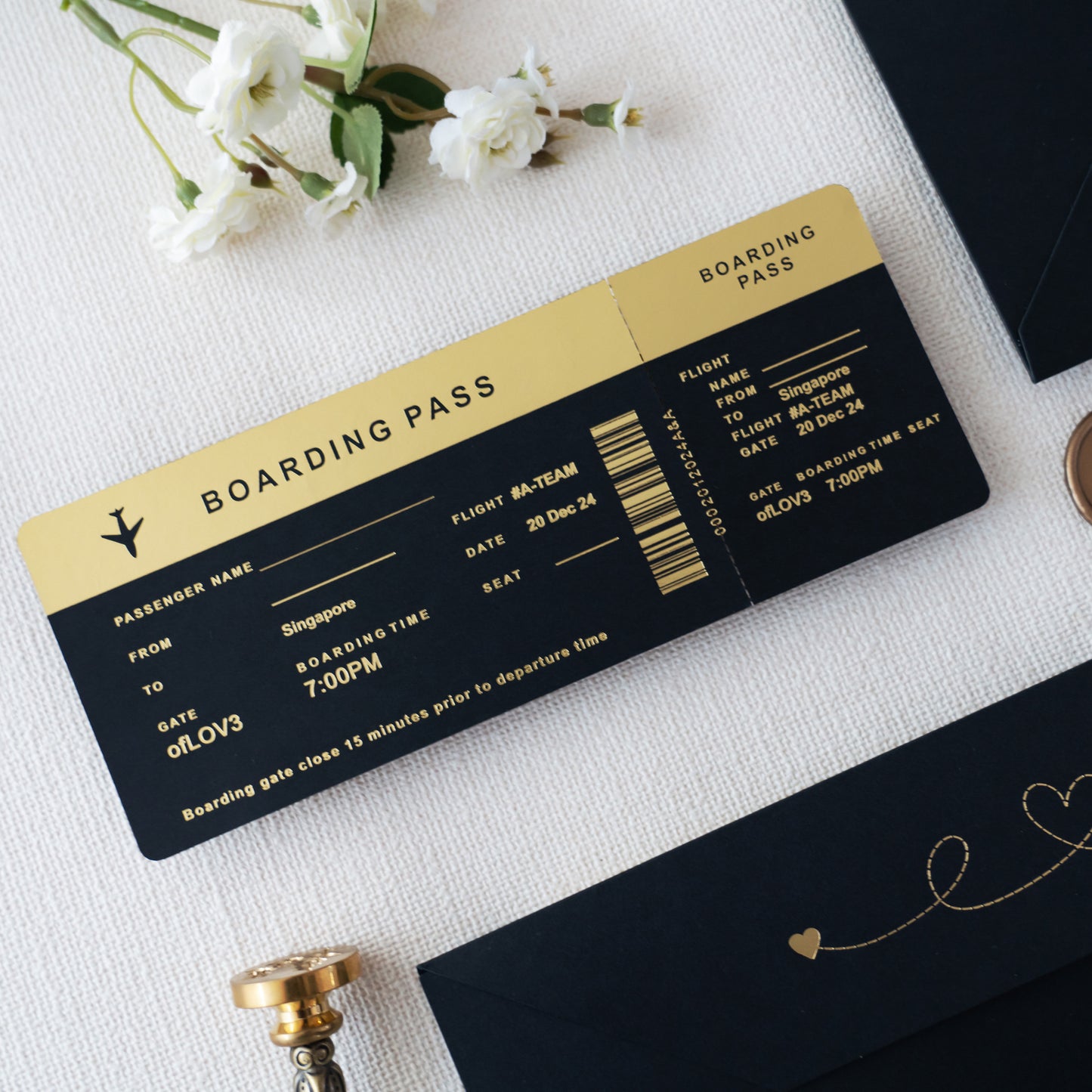 NingsPaper Black Wedding Passport Invite in Pocket & Mirror Tag Passport Invitation Suite
