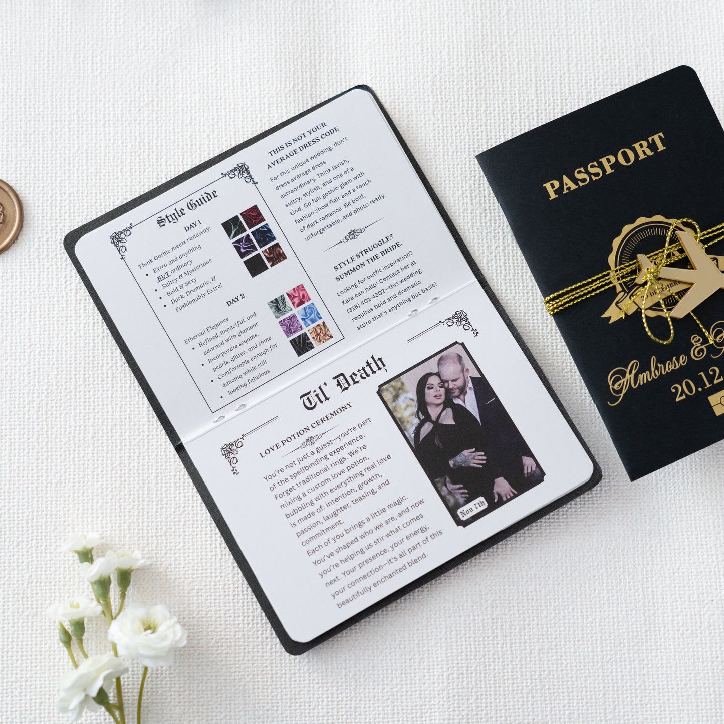 NingsPaper Black Wedding Passport Invite in Pocket & Mirror Tag Passport Invitation Suite