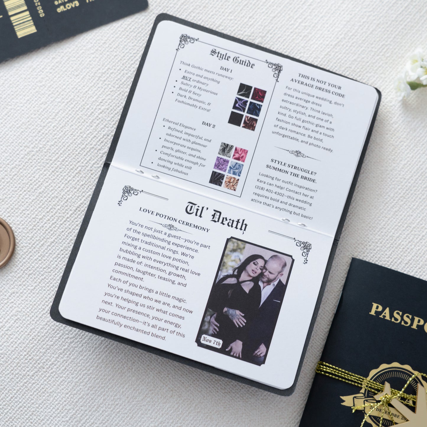 NingsPaper Black Wedding Passport Invite in Pocket & Mirror Tag Passport Invitation Suite