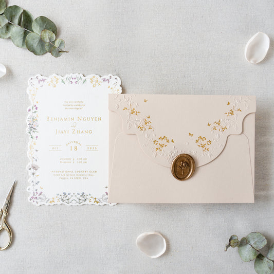 NingsPaper Blush Pink Foil Print Liner Envelopes with Foil Print Floral Wedding Invitation Card