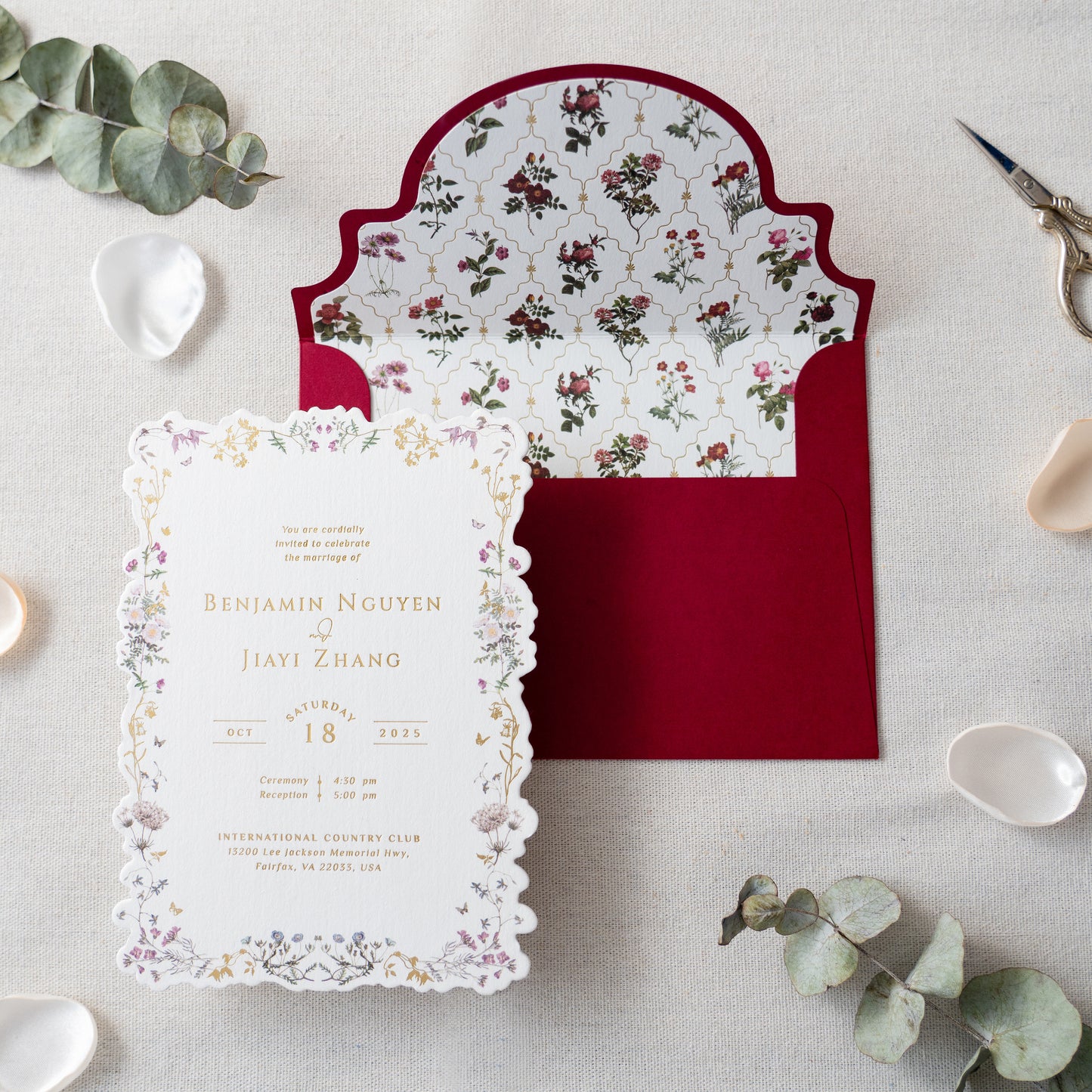 NingsPaper Burgundy Foil Print Liner Envelopes with Foil Print Floral Wedding Invitation Card