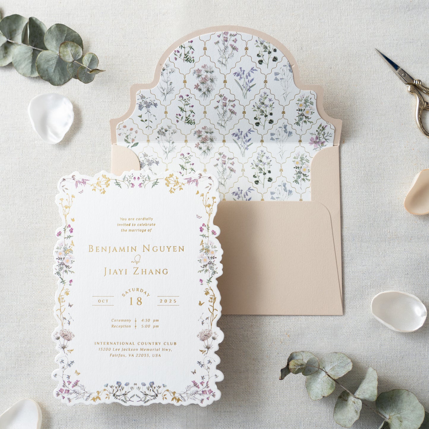 NingsPaper Blush Pink Foil Print Liner Envelopes with Foil Print Floral Wedding Invitation Card