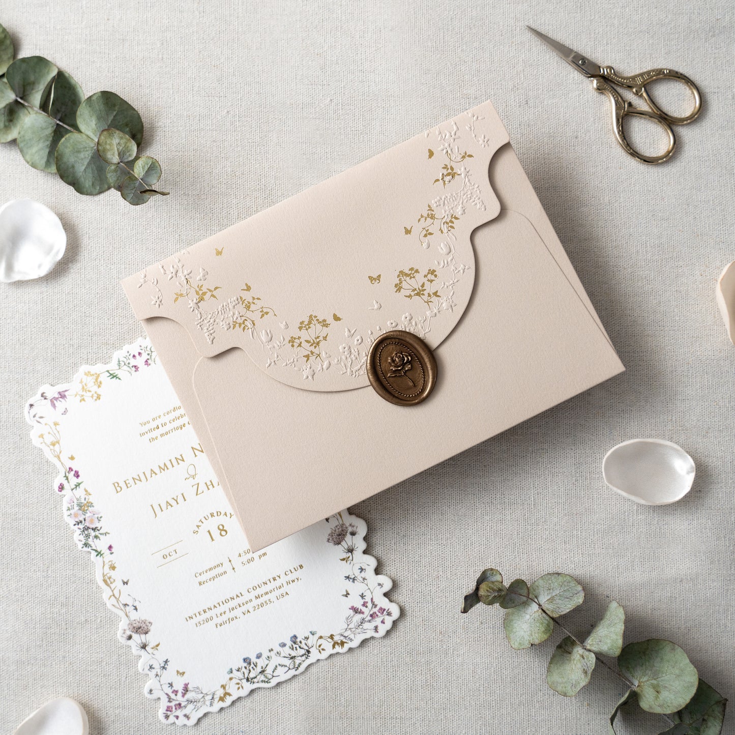 NingsPaper Blush Pink Foil Print Liner Envelopes with Foil Print Floral Wedding Invitation Card