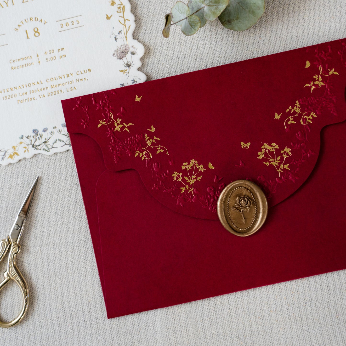 NingsPaper Burgundy Foil Print Liner Envelopes with Foil Print Floral Wedding Invitation Card