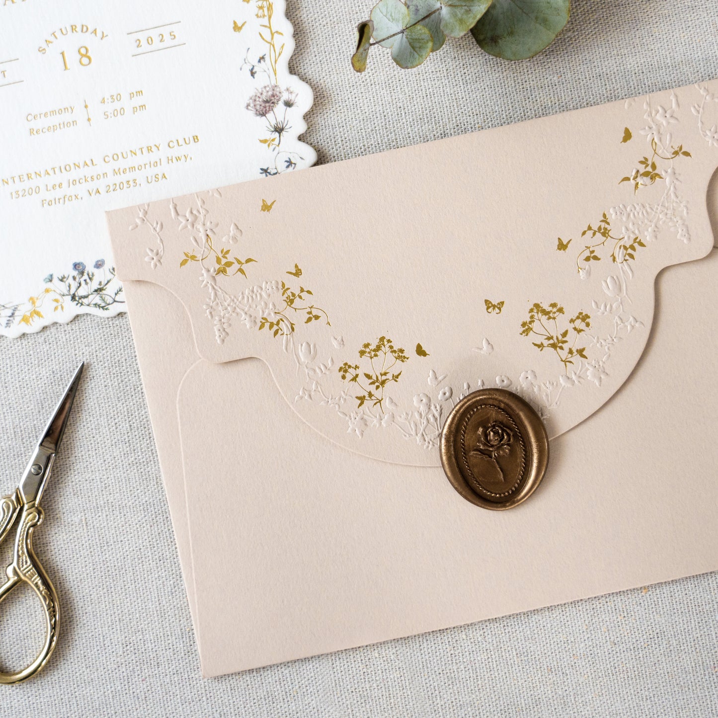 NingsPaper Blush Pink Foil Print Liner Envelopes with Foil Print Floral Wedding Invitation Card