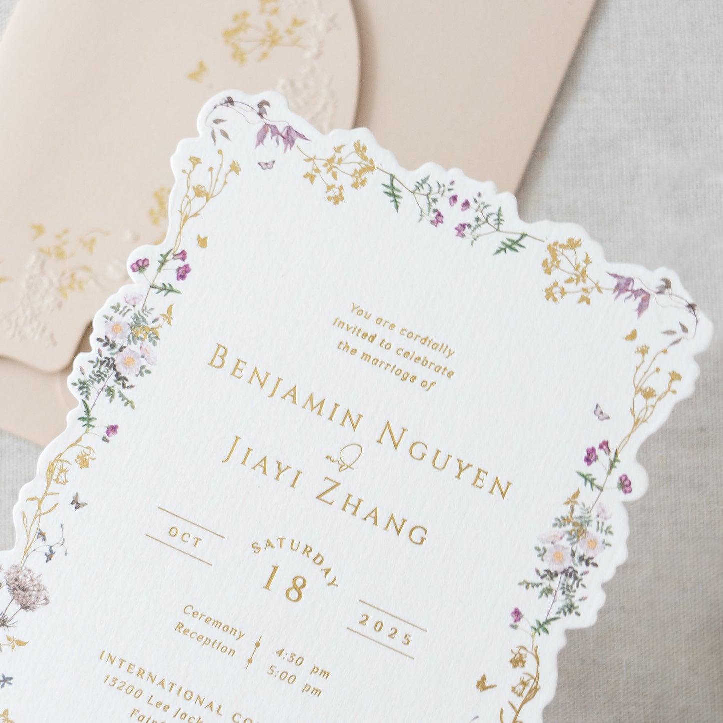 NingsPaper Blush Pink Foil Print Liner Envelopes with Foil Print Floral Wedding Invitation Card