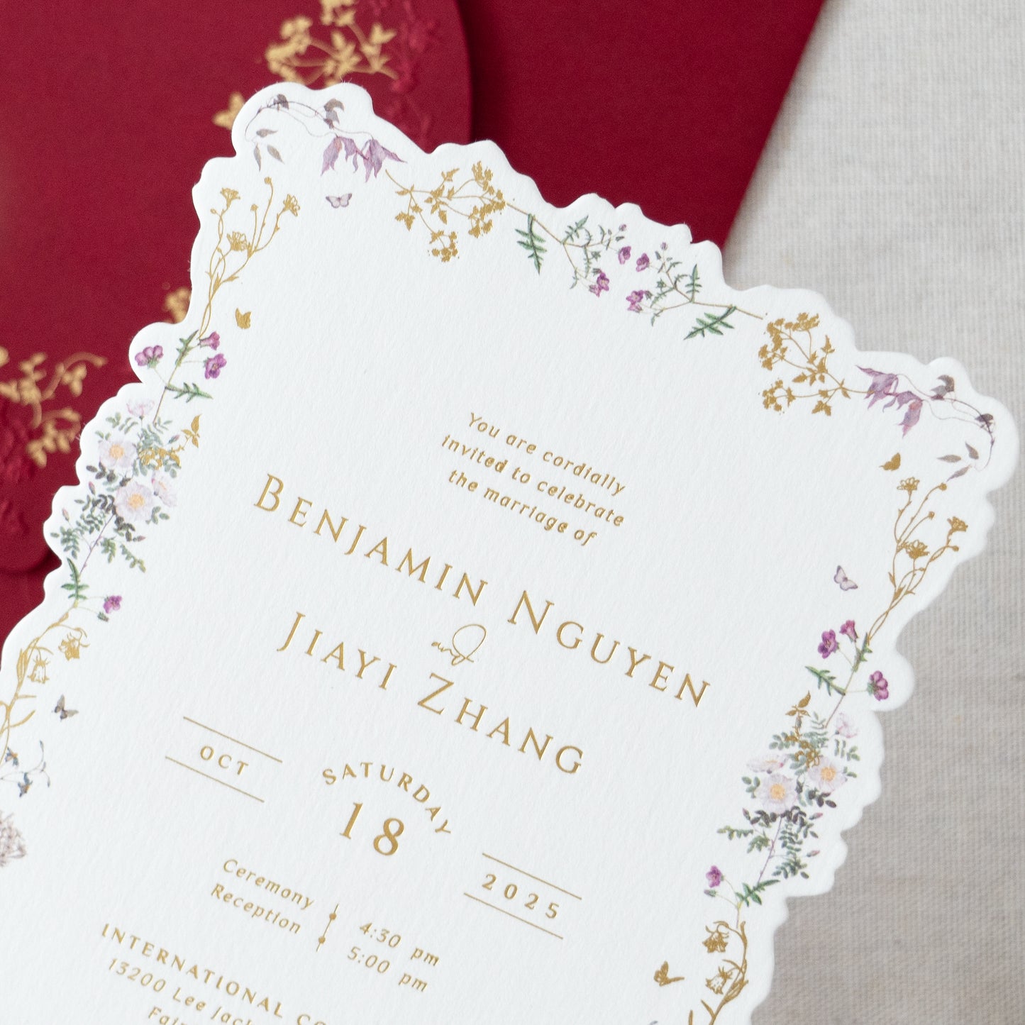 NingsPaper Burgundy Foil Print Liner Envelopes with Foil Print Floral Wedding Invitation Card