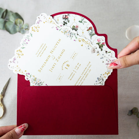 NingsPaper Burgundy Foil Print Liner Envelopes with Foil Print Floral Wedding Invitation Card