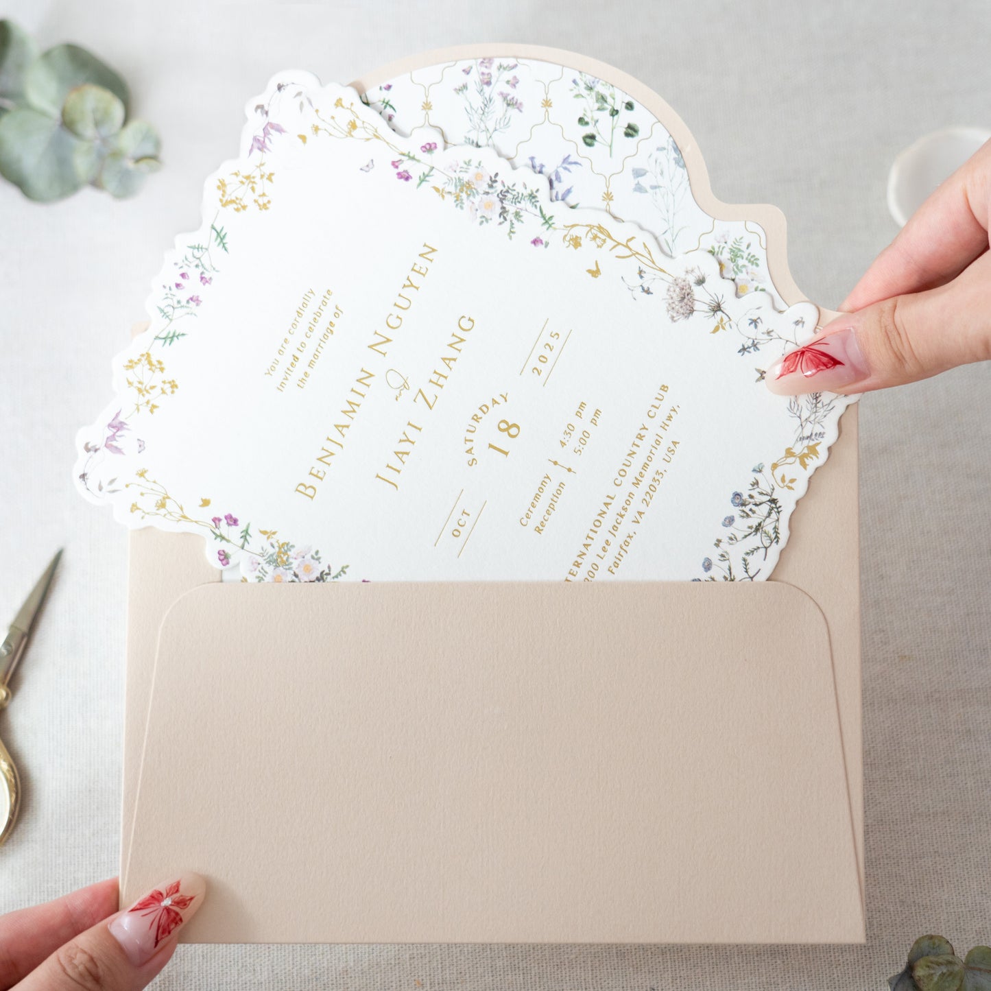 NingsPaper Blush Pink Foil Print Liner Envelopes with Foil Print Floral Wedding Invitation Card