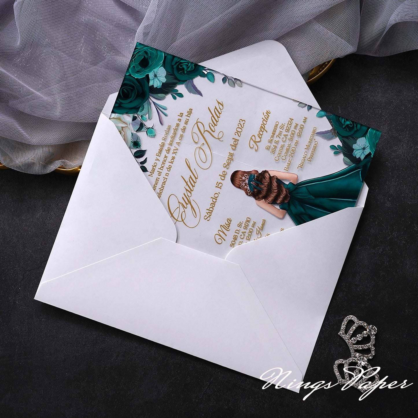 100 PCS Acrylic Quinceanera Invitation Cards with Envelopes