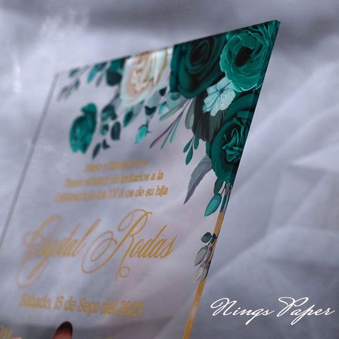 1mm/0.04" Emerald Green Acrylic Quinceanera Invitation Cards with Envelopes
