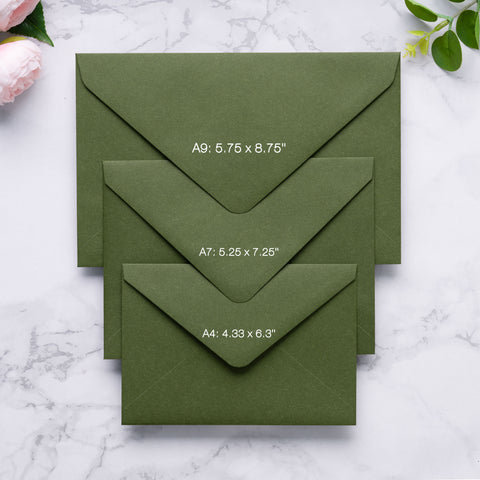 NingsPaper A9 Envelopes, 5.75 x 8.75'' Olive Green Wedding Mailing Envelopes