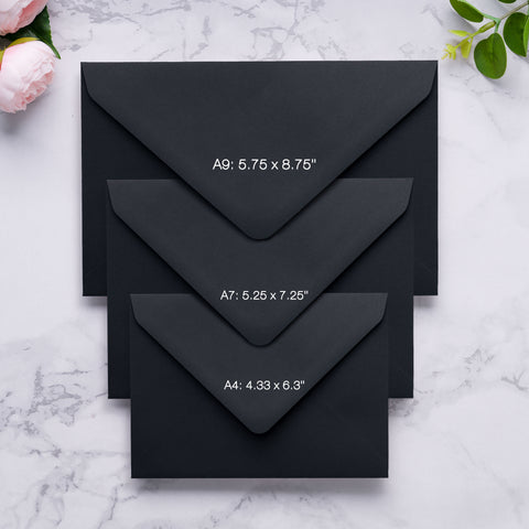 NingsPaper A9 Envelopes, 5.75 x 8.75'' Black Wedding Mailing Envelopes