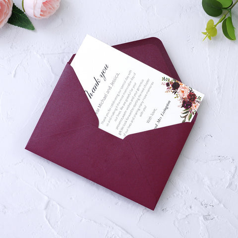 NingsPaper 50 Pieces Shiny Burgundy Shiny A4 Envelopes for 4x6 Cards