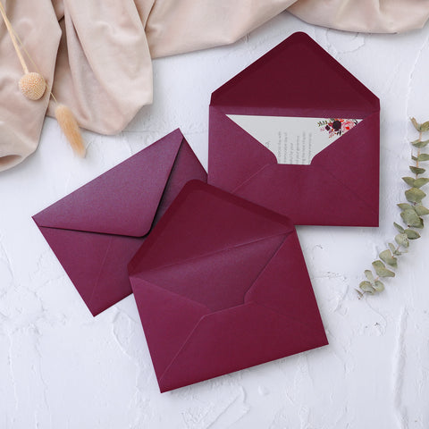 NingsPaper 50 Pieces Shiny Burgundy Shiny A4 Envelopes for 4x6 Cards