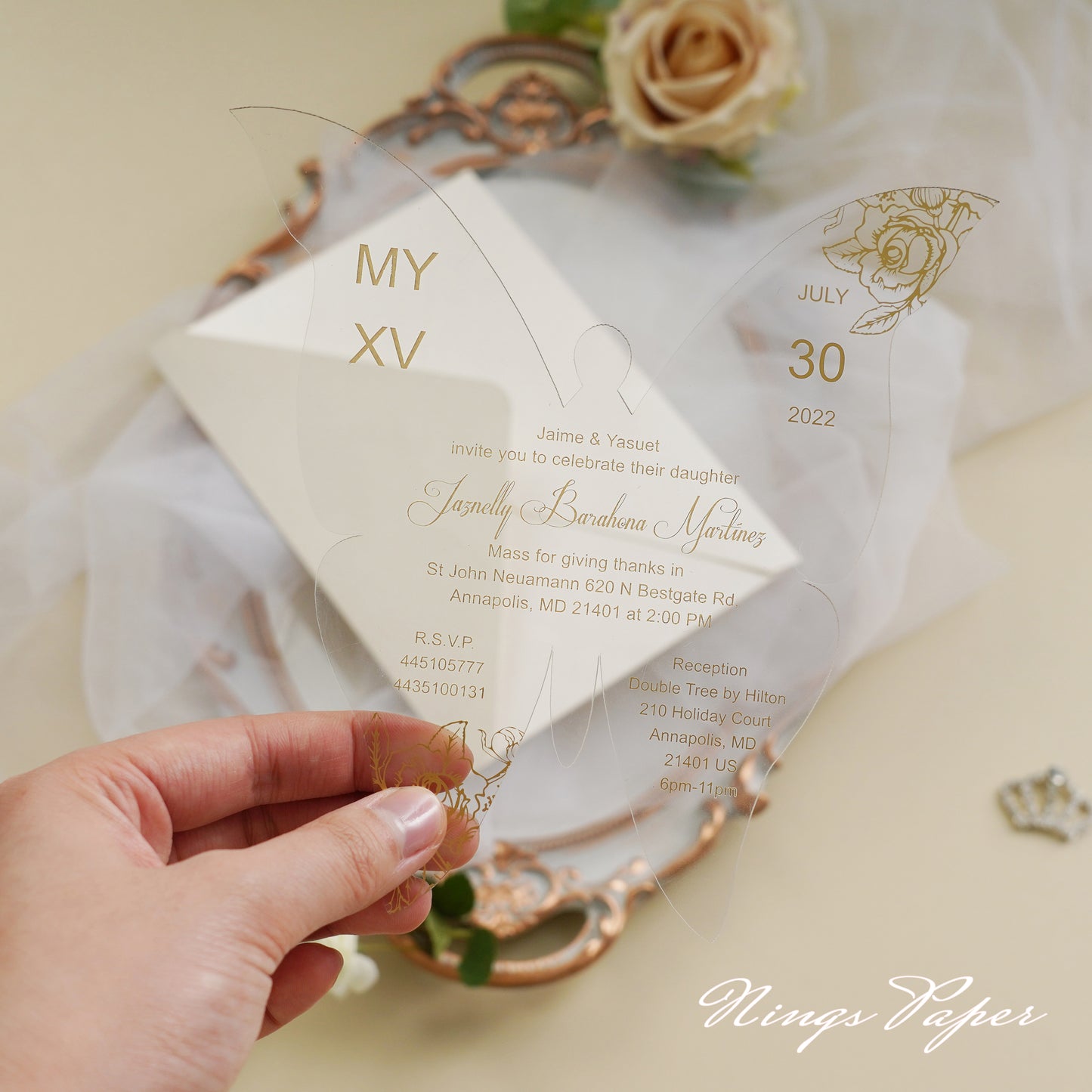 Sample Order Butterfly Acrylic Invitation Cards with Envelopes